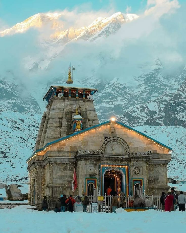 Kedarnath Temple with snow-capped Kedardome peak